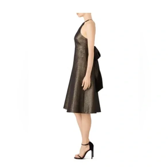 NWT Halston gold jacquard, back glitter bow dress Size 2 - Picture 3 of 8